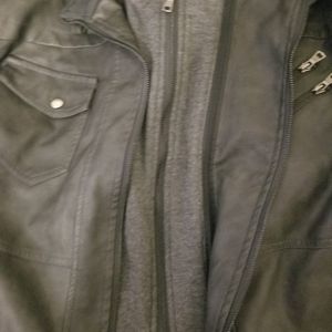 Faux Leather Jacket with Hood